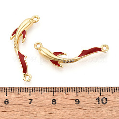 Brass Micro Pave Clear Cubic Zirconia and FireBrick Enamel Connector Charms&nbsp;KK-T074-68G