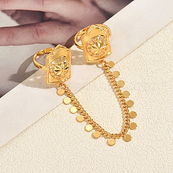 Vintage Flower Brass Double Rings Open Cuff Rings&nbsp;SU6063