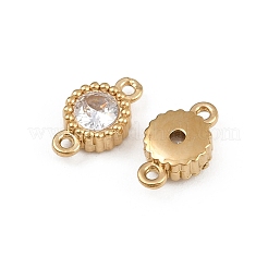 304 Stainless Steel Pave Clear Cubic Zirconia Flat Round Links Connector Charms&nbsp;STAS-F322-12G