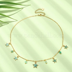 Natural Agate Round & Alloy Enamel Star Charms Bib Necklace with 304 Stainless Steel Chains&nbsp;NJEW-JN04404-02