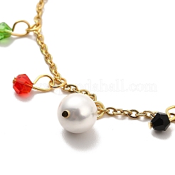 Colorful Glass Beads & 304 Stainless Steel Charm Anklet with Cable Chains for Women&nbsp;AJEW-C021-14G
