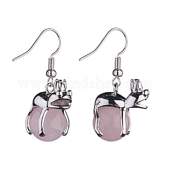 Natural Rose Quartz Frog Dangle Earrings&nbsp;EJEW-A092-13P-06