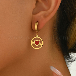 201 Stainless Steel Flat Round with Hollow Heart Hoop Earrings Daily Holiday Accessories&nbsp;OM1741-1