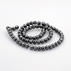 Faceted Round Non-magnetic Synthetic Hematite Beads Strands&nbsp;G-P061-60-6mm