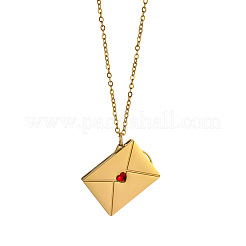 304 Stainless Steel Pave Cubic Zirconia Red Heart Envelope Pendant Necklaces for Women&nbsp;WG3C9FB-01