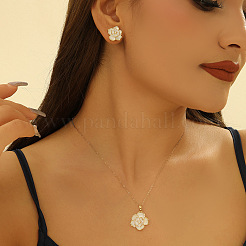 Brass Enamel Flower Pendant Necklaces & Stud Earrings Sets for Women&nbsp;FS-WG71802-01
