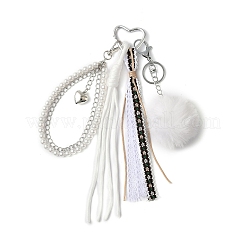 Imitation Rabbit Hair Ball & Polyester Cord & Plastic Pearl Bead & Iron Chain Pendant Decorations&nbsp;HJEW-JM04328-04