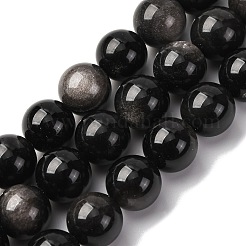 Natural Silver Sheen Obsidian Beads Strands&nbsp;G-F808-C01-14mm