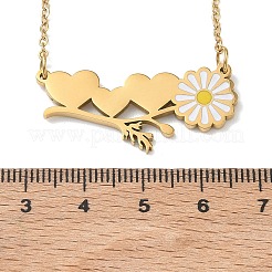 304 Stainless Steel Enamel White Daisy Flower and Heart Pendant Cable Chain Necklaces for Women&nbsp;NJEW-K309-01G