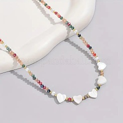 Heart Natural White Shell & Colorful Faceted Rondelle Glass Beaded Necklaces for Women&nbsp;BI2197