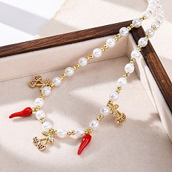 Brass Micro Pave Clear Cubic Zirconia Beaded Necklaces&nbsp;NJEW-Z059-06G-02