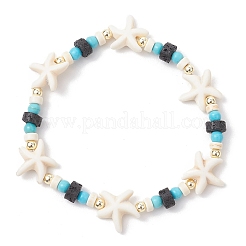 Synthetic Turquoise & Natural Lava Rock Beads Stretch Bracelets for Men Women&nbsp;BJEW-JB11988-04