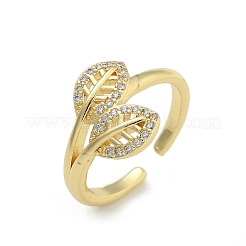 Rack Plating Brass Micro Pave Clear Cubic Zirconia Open Cuff Finger Rings for Women&nbsp;RJEW-M028-73G