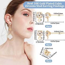 80Pcs 2 Size Brass Stud Earring Findings&nbsp;KK-BBC0007-18