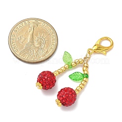4Pcs Cherry Polymer Clay Rhinestone Beaded Pendants Decorations&nbsp;HJEW-JM04059