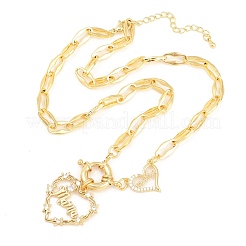 Mother's Day Brass Pave Clear Cubic Zirconia Mama Heart Pendant Necklaces&nbsp;NJEW-A071-04G