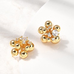 Flower Brass Micro Pave Clear Cubic Zirconia Stud Earrings&nbsp;EJEW-B148-01G