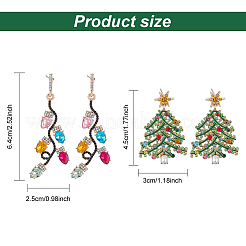 2 Pairs 2 Style Rhinestone Christmas Tree & Leaf Dangle Stud Earrings&nbsp;EJEW-AN0001-99