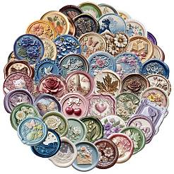 50Pcs Flower PET Embossed Stickers&nbsp;STIC-T0001-21