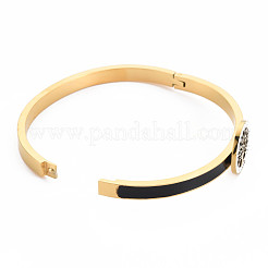 Ion Plating(IP) Crystal Rhinestone Flat Round with Tree of Life Bangle&nbsp;BJEW-N017-005LG