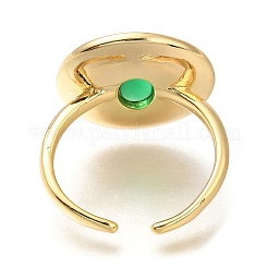 Rack Plating Flat Round Brass Glass Open Cuff Rings for Women&nbsp;RJEW-M022-24G