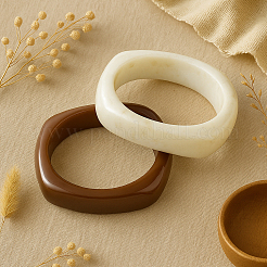 2Pcs 2 Colors Imitation Marble Acrylic Bangle for Women&nbsp;BJEW-HY0002-04A