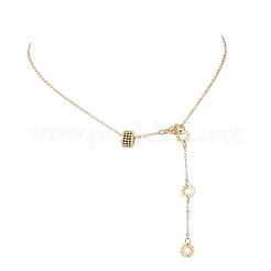 Brass Micro Pave Black Cubic Zirconia Column Bead and Love Disc Pendant Cable Chain Necklaces&nbsp;NJEW-JN05767