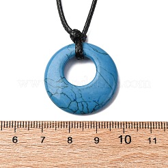 Ring Natural & Synthetic Mixed Gemstone Pendant Black Waxed Cord Adjustable Necklaces&nbsp;NJEW-G169-02