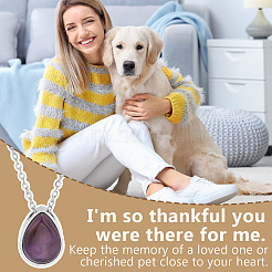 Natural Amethyst Teardrop Urn Ashes Pendant 304 Stainless Steel Cable Chain Necklaces&nbsp;NJEW-OC0001-09C