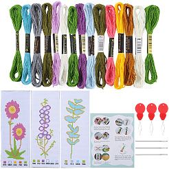 3 Bags 3 Styles Cotton Plastic Iron Hand Embroidery Bookmark Kits&nbsp;AJEW-CY0001-54