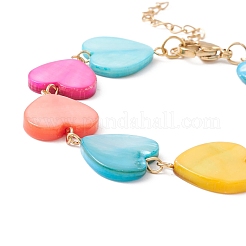 Natural Shell Heart Link Chain Bracelet&nbsp;BJEW-C015-10G