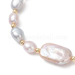 Natural Cultured Freshwater  Pearl & Brass Beads Stretch Bracelet for Women&nbsp;BJEW-JB13209