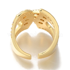 Rack Plating Shoelace Shape Brass Clear Cubic Zirconia Wide Open Cuff Rings&nbsp;RJEW-S411-14G