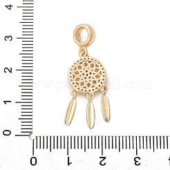 Brass Micro Pave Clear Cubic Zirconia Woven Web/Net with Feather European Dangle Charms&nbsp;KK-A244-04G