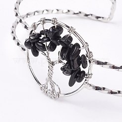 Natural Gemstone Chip Bead Cuff Bangles&nbsp;BJEW-L624-B