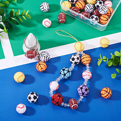 30Pcs 6 Styles Sport Theme Resin Rhinestone Beads&nbsp;RESI-TA0003-97