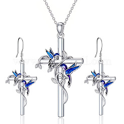 Cross with Bird Alloy Enamel Pendant Necklaces & Dangle Earrings Sets&nbsp;FS-WG79AEB-02