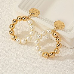 Alloy Plastic Pearl Round Bead Ring Dangle Stud Earrings&nbsp;FS-WG641A5-01