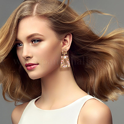 2 Pairs 2 Style Rhinestone Rectangle & Trapezoid Dangle Stud Earrings&nbsp;EJEW-AN0001-16