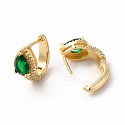 Green Cubic Zirconia Teardrop Hoop Earrings&nbsp;EJEW-H094-01G