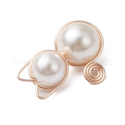 Copper Wire Wrapped Shell Pearl Round Beads Cat Shape Pendants&nbsp;PALLOY-TA00178