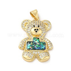 Rack Plating Brass Micro Pave Cubic Zirconia with Synthetic Opal Pendants&nbsp;KK-D088-37G