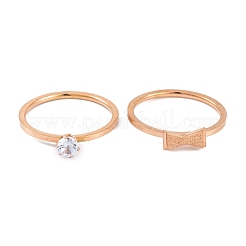 Bowknot PVD Vacuum Plating 304 Stainless Steel Finger Ring Set for Women&nbsp;RJEW-C086-29-RG