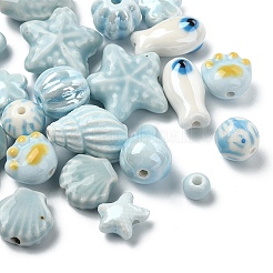 24Pcs 12 Styles Blue Color Theme Glazed Porcelain Beads&nbsp;PORC-YW0001-40