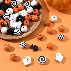 146Pcs 10 Styles Spray Painted Round Natural Schima Wood Beads&nbsp;WOOD-YW0001-54
