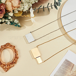 2Pcs 2 Colors Stainless Steel Rectangle Slider Locket Pendant Necklaces for Women&nbsp;NJEW-DR0001-11