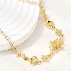 Brass Micro Pave Cubic Zirconia Sun & Moon & Star Pendant Necklaces&nbsp;NJEW-B157-17G