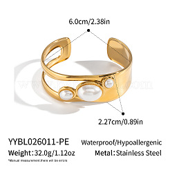 Imitation Pearl Oval 304 Stainless Steel Hollow Open Cuff Bangles for Women&nbsp;RV6494-2