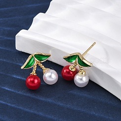 Cherry Brass ABS Plastic Pearl Stud Earrings&nbsp;EJEW-U062-04B-01G