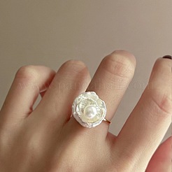 Flower Natural Freshwater Baroque Pearl with Brass Cuff Rings for Women&nbsp;FS-WG89D29-01